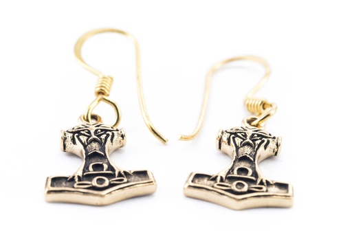 [ohb70] Ohrhänger „Torsan – Thorshammer mit Gesicht“ aus Bronze – Nordischer Ohrschmuck 2,9 cm
