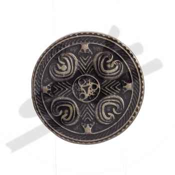 [N-033-21] Großer Beschlag „Wikinger Brustplatte“ messingfarben – Rundes Wikinger-Ornament Ø 65 mm für Taschen & Gewand