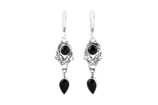 [Oh94-2] Schmuck Ohrhänger Narisa Onyx 4,5 cm – Silber 925 – Bohemian Ohrringe mit schwarzem Edelstein