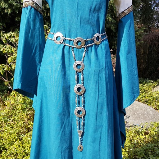 [31665] Kettengürtel Y-Gürtel Y-Runenkreise silberfarben Ypsilongürtel Accessoire für Larp, Mittelalter und Alltag