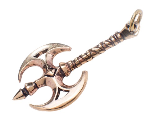 [amb4] Amulett, Anhänger 'Snorri - Viking Doppelaxt' aus Bronze - Mittelalter, Larp, Fantasy Schmuck