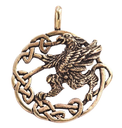 [acb542] Keltisches Amulett, Anhänger 'Haderyn – Greifenwächter' aus Bronze- Mittelalter, Larp, Reenactment Schmuck