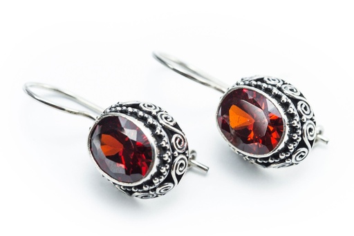 [oh54] Ohrhänger Rote Funken Sanja aus Silber 925 – Handgeschmiedeter Kristallschmuck 2,3 cm