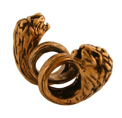 [amb529] Wikinger Perle Löwe, Bronze Bartperle Lockenperle - Accessoire für Historische Gewandungen, Reenactment und Liverollenspiel