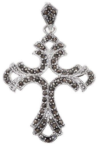 [ak8] Mittelalter Kreuz-Anhänger ISRA aus 925er Silber – Gotisches Schutzsymbol mit Markasiten (4,7 cm)