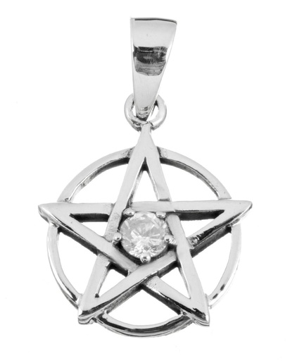 [Am155-3] Schmuck Anhänger Pentagramm mit weißem Stein 2,7 cm – Silber 925 – Mystisches Amulett der Reinheit und Balance