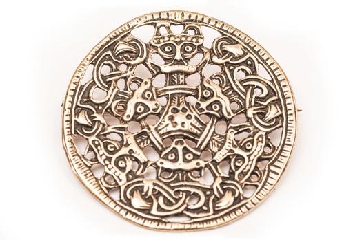 [fb29] Wikinger Fibel Brosche "Hagal" aus Bronze – Große Rundfibel im Borre-Stil 4,9 cm