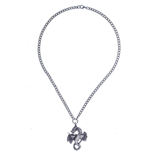 [PK-5176-1] Halskette „Nordischer Drache“ – Silberfarbener Drachenanhänger an schwerer Gliederkette