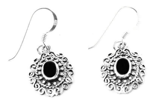 [oh38] Ohrhänger 'Mittelalter Onyx ' Silber 925 -  Schmuck für Mittelalter, Reenactment und Larp