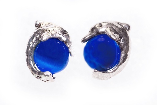 [ost40] Ohrstecker 'Delfin mit blauer Kugel' Sterling Silber 925 - Schmuck für Mittelalter, Reenactment und Larp