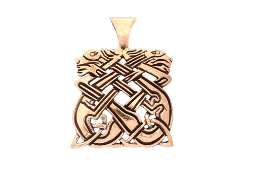[acb527] Schmuck Anhänger Finlay 2,9 cm – Bronze – Keltisches Amulett mit zwei Jagdhunden für Schutz & Instinkt