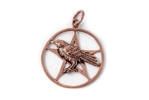 [Amb29-2] Schmuck Anhänger Munin – Odins Rabe im Pentagramm 4,6 cm – Bronze – Mystisches Amulett der nordischen Mythologie