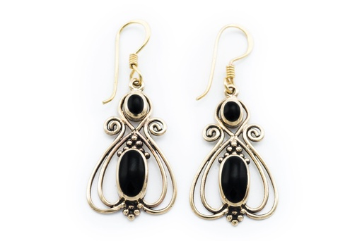 [ohb553] Schmuckstück  Damen Ohrhänger REYA 4.2 cm Onyx Schmuck Bronze 4.2 cm
