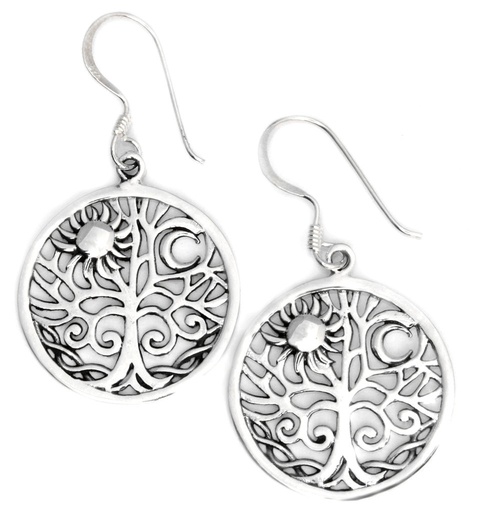 [oh153] Schmuckstück  Celtic Ohrhänger ALINE 4 cm Sonne und Mond im Lebensbaum Kelten-Schmuck Silber 4.0 cm