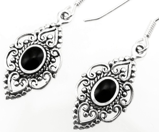 [oh101] Schmuckstück  Mittelalter Ohrhänger SVANA 3.8 cm Damen Ohrschmuck Onyx Silber 3.8 cm