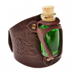 Geprägtes Trankflaschen-Armband aus Leder – 10 ml Glasfläschchen für LARP & Mittelalter