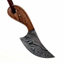 [02 M-Neck Wood] Damast Neck-Knife mit Holzgriff