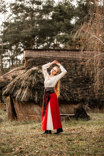 [4258rn] Mittelalter Rock "Isabella" Rot/Natur