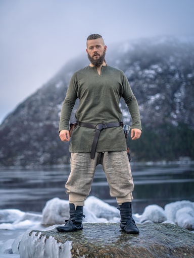 [1065g] Wikinger Leinentunika "Ragnar" Olivgrün