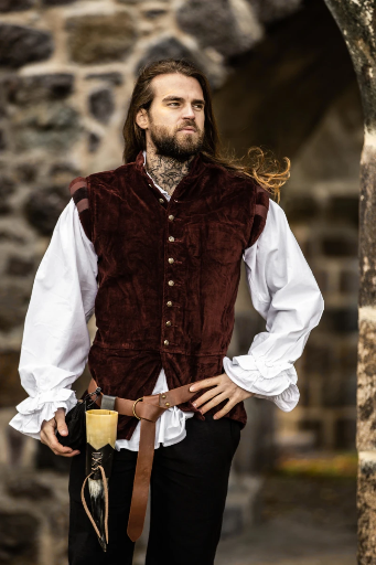 [6088r] Edler Samt-Wams "Pierre" in Rot – Eleganz des Spätmittelalters neu interpretiert