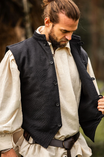 [6116s] Mittelalter-Weste „Irvin“ – Handgewebte Baumwollweste in Schwarz
