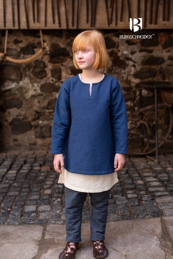 Kinder Tunika Eriksson blau, Baumwolle - Gewand für Mittelalter, Larp und Reenactment