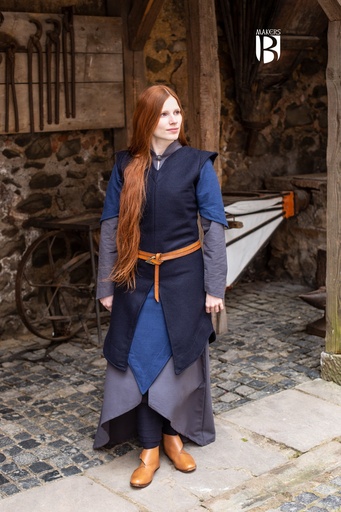 [010402BL32] Tunika "Meril" in Blau – Mittelalterliche Ärmellose Wollfilz-Tunika für LARP und Reenactment 