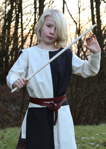Kinder Waffenrock Lucas natur-schwarz mi-parti - Gewand für Mittelalter, Larp und Reenactment