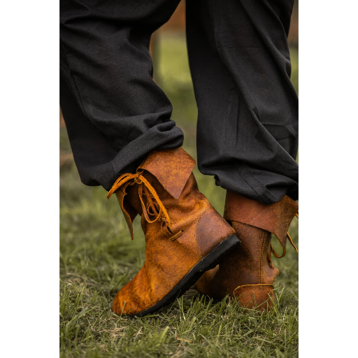 Mittelalter Stulpenstiefel aus Nubukleder - Braun 