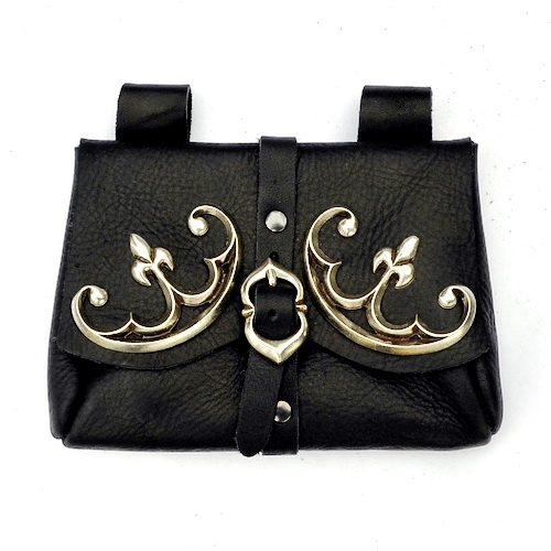 [01 T-Ma B] Mittelalterliche Gürteltasche mit Beschlägen Accessoire für Mittelalter Kostüme, Reenactment und LARP Bekleidung