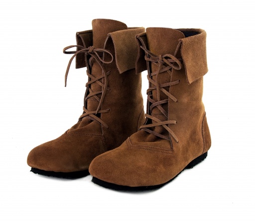 Mittelalterstiefel mit Schnürung und Stulpe Veloursleder braun - Mittelalterliches Schuhwerk