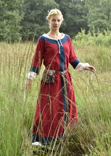 Mittelalterkleid "Gudrun" rot/blau  mit Besatz für Mittelalter & Larp