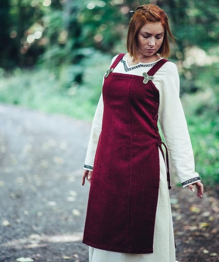 [7950r] Überkleid 'Aila'' Wolle rot Schürze Wikinger Gewand - Mittelalter Larp