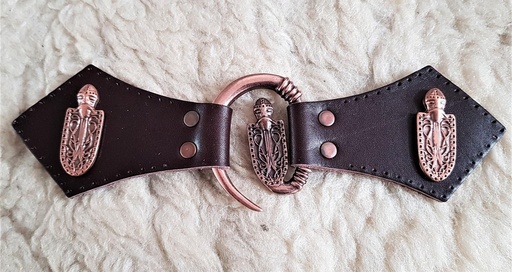 [VLN-248-4] Ritter-Verschluss+ – Kupferfarbener Hakenverschluss mit Wikinger-Ziernieten & Vollrindleder