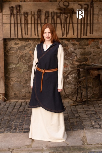 [090204NH22] Wickelkleid Dala - Schwarz: Vielseitiges ärmelloses Gewand mit Kapuze