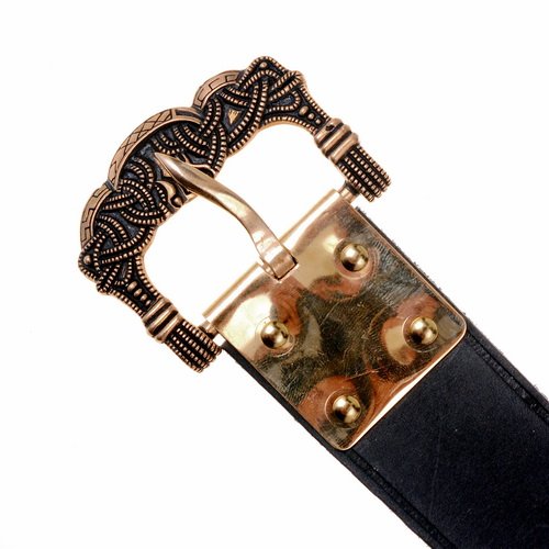 [10 Wik-4 Gokstad] Wikinger Gürtel Gokstad 4,0 cm breite in zwei Farben mit Bronzeschnalle