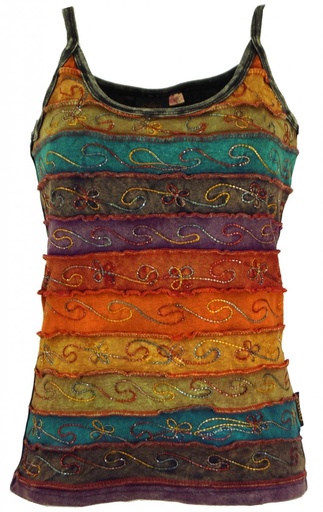 [18962] Stonewash Goa Top Regenbogen Glitzer - Nepal Boho Chic