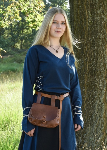 Mittelalterbluse Aila mit Schnürung blau 100% Baumwolle Mittelalter Larp