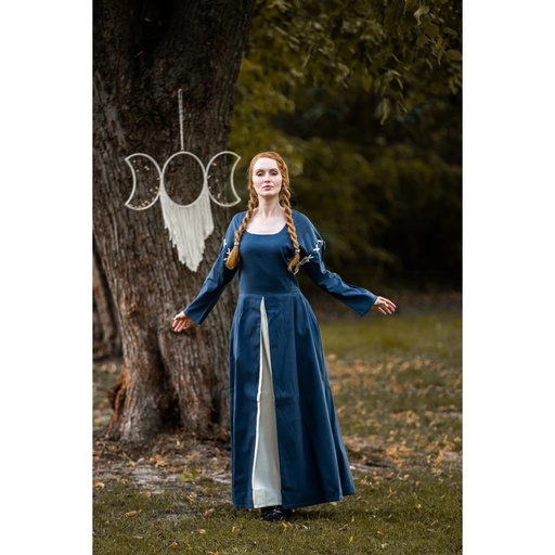 Mittelalterkleid "Larina" mit Nestelärmeln blau-natur