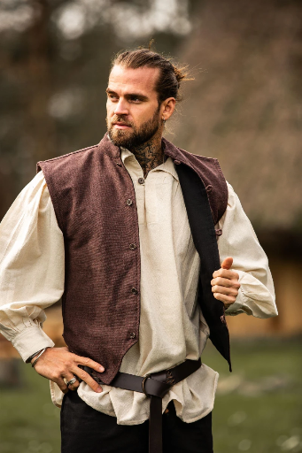 [6116b] Mittelalter-Weste „Irvin“ – Handgewebte Baumwollweste in Braun