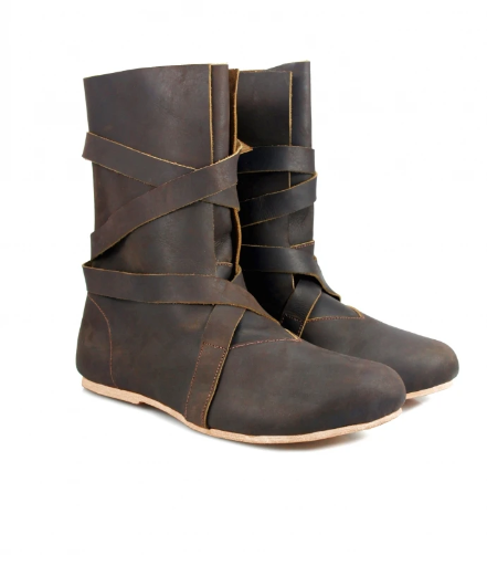 Haithabu-Stiefel „Sjur“ – Authentische Wikingerstiefel mit Ledersohle in Braun