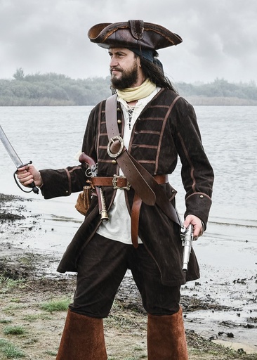 Piratenmantel Edward, Justaucorps, braun - Gewand für Mittelalter und Larp Kostüme und Fantasy